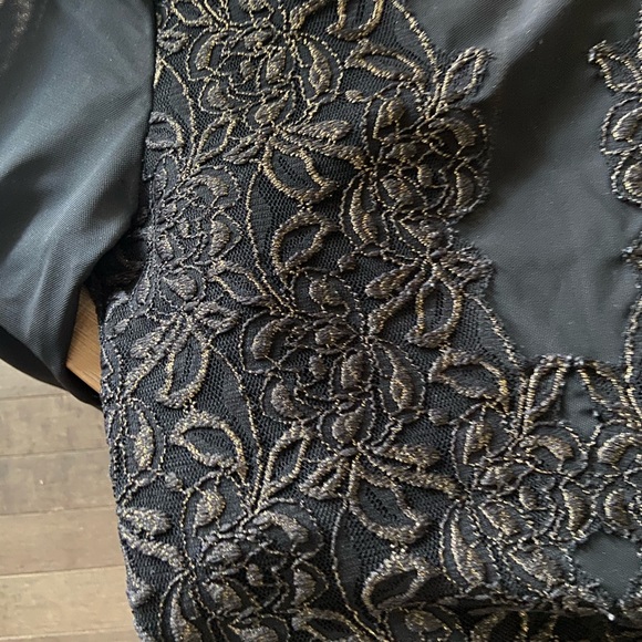 Stunning Bebe Black and Gold Lace Mesh Peplum Dress - Picture 5 of 5